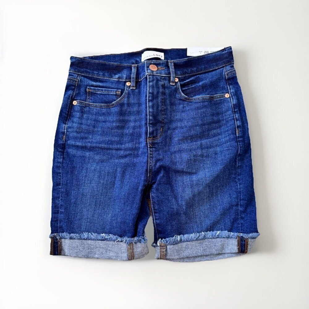 Ann Taylor LOFT Denim Bermuda Shorts in Classic Dark Indigo Wash High Waist 6